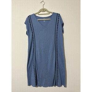 J. Jill Pure Jill L Dress Embroidered Cap Sleeve V-Neck Cotton Medium Women's